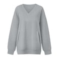 thumbnail image 6 of vigerkar V Neck Solid Color Sweatshirt Women with Pocket No Hood Comfy Soft Fall Winter Outfits Lounge Long Sleeve Casual Pullover Top (Grey, S), 6 of 7