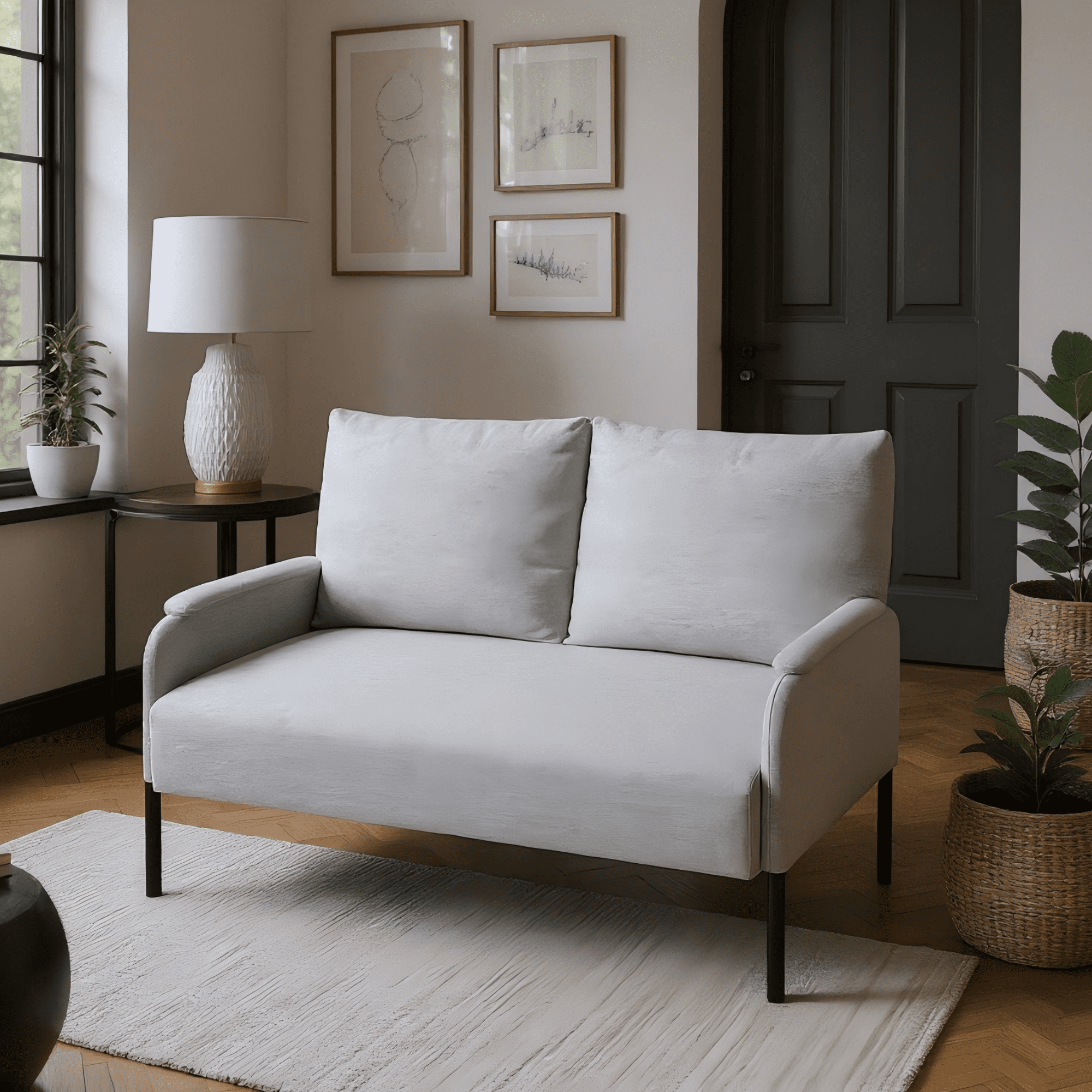 Gewnee 45.7”Small Modern Loveseat Couch,Fabric Upholstered 2-seater Sofa for Apartment or Small Living Room(Beige)