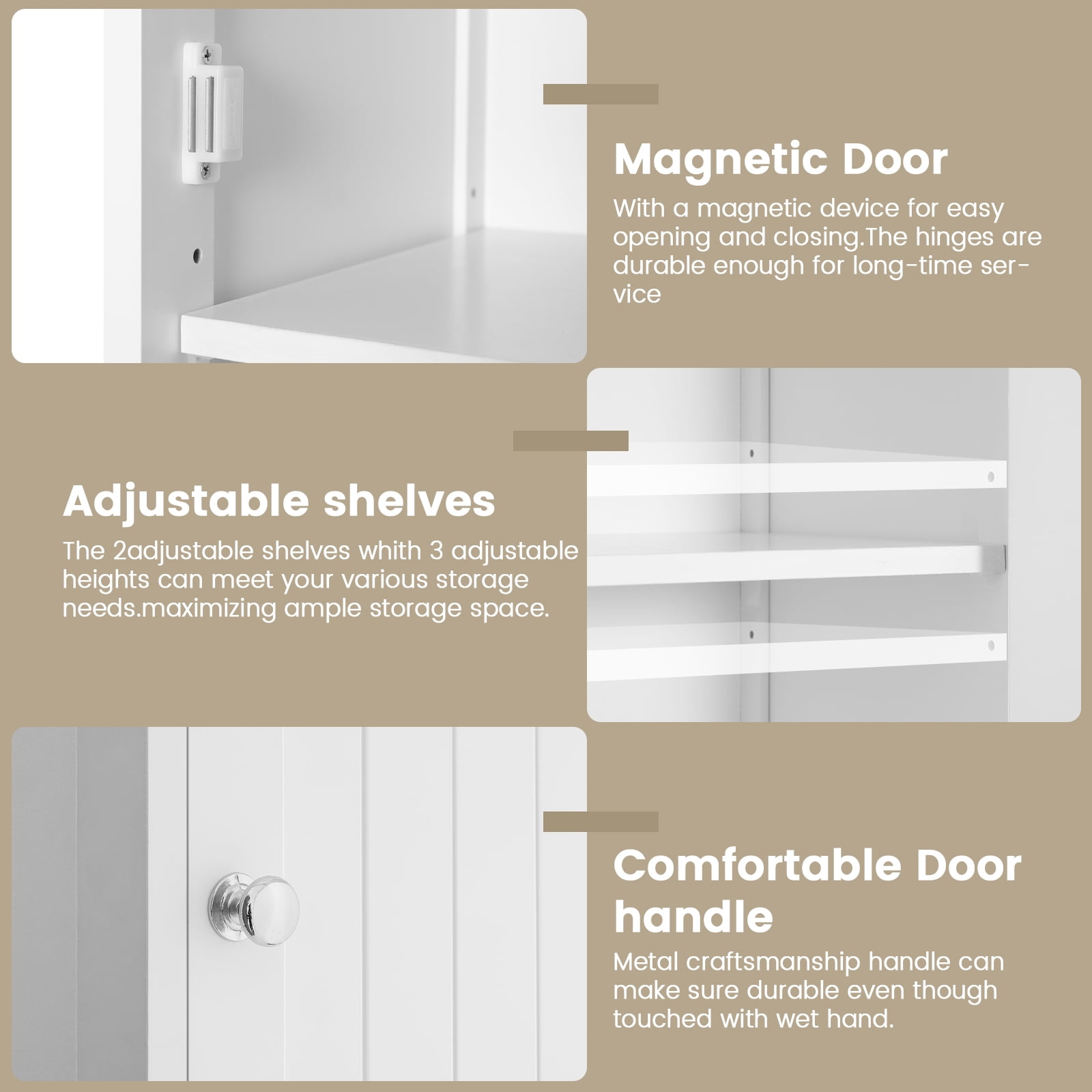 FANGSUM Tall Bathroom Cabinet, Storage Cabinet with 2 Doors & 1 Drawer, Narrow Floor Storage Cabinet with Adjustable Shelves for Bathroom, Living Room, Bedroom, White