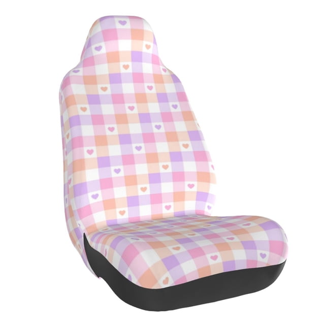 Wukai Heart Buffalo Plaid Full Set Car Seat Covers with Soft Padding Universal Auto Front Seats Protector and Cushion Mat