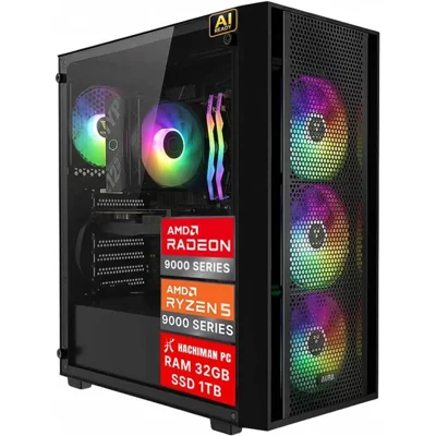 Hachiman PC Ronin Gaming PC, AMD Ryzen 5 9600X, Radeon RX 9060XT 16GB, 32GB DDR5 6000MHz RGB, 1TB NVMe SSD, Wi-Fi 6, Windows 11