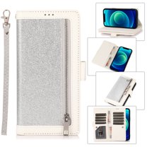 iPhone 13 Mini Case, Allytech [9 Card Holders] Bling Glitter PU Leather Flip Stand Wallet Case with Money/Cash Pocket Full Protection Sparkly Hand Strap Purse Case for iPhone 13 Mini(2021 5.4"),Silver