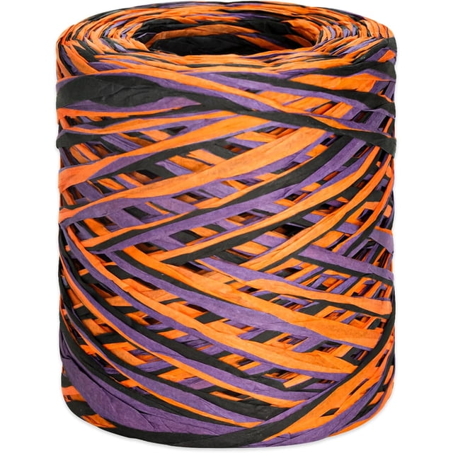 Halloween Raffia Ribbon 525 Feet Orange Black Purple Raffia Ribbon Colored Raffia Paper Ribbon Gift Wrapping Raffia Ribbon Packing Paper Craft Ribbon for Crafts Gift Wrapping Halloween Decor Black