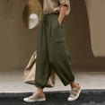 thumbnail image 2 of Lenago Pants for Women Solid Color Lightweight Drawstring Elastic Waist Pants with Pockets Linen Casual Workwear Trousers, 2 of 9
