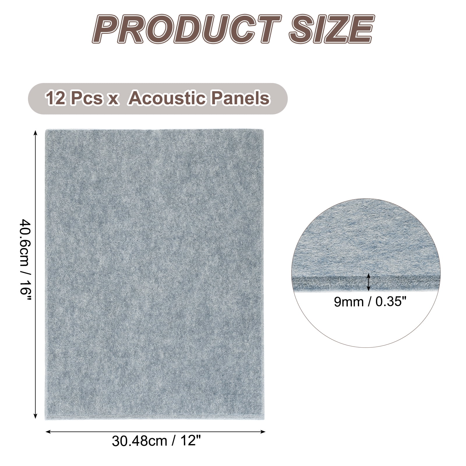 Uxcell 12pcs Acoustic Panels High-Density Sound Proof Felt Self Stick Non-Slip Pads 16"x12"x0.35", Gray