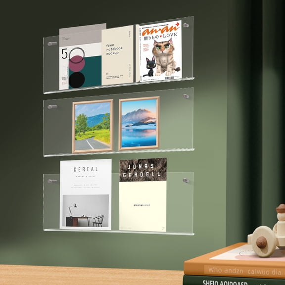 Transparent Acrylic Three-Layer Wall-Mounted Magazine Bookshelf  High Load-Bearing Display Stand