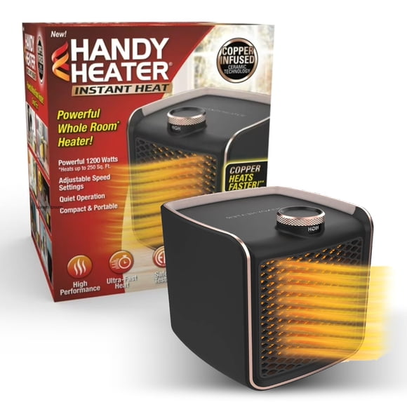 Handy Heater Instant Heat Ceramic Space Heater for Bedroom, Basement, Indoor Use, Electric, Small & Portable, 1200W, Ultra Quick Copper Heating Fan,