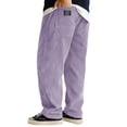 thumbnail image 2 of Domuza Mens Corduroy Pants Straight-Leg Elastic Waist Drawstring Lounge Sweat Pants Stylish Casual Loose Fit Solid Color Pants with Pockets Light Purple L, 2 of 3