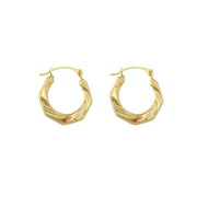 14K Gold Indented Hexagon French Lock Hoop Earrings, 15MM High