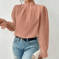 thumbnail image 2 of ShomPort Long Sleeve Shirts for Women's Business Mock Neck Pleated Tops Solid Color Work Blouses, 2 of 6