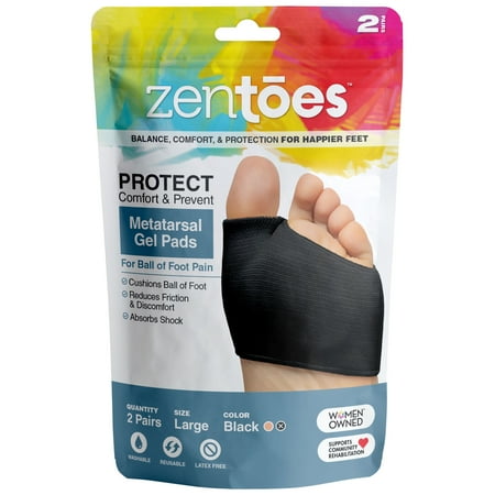 ZenToes Fabric Metatarsal Sleeve with Cushioned Gel Pads, Large, Black (4 Count)