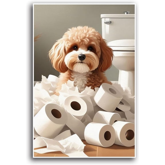 AVOI Bathroom Toilet Wall Art Funny Bathroom Digital Printing Bathroom Humor Art Pet Dog Poster Dog Mom Gift Canvas Wall Art Unframe: 16x24in