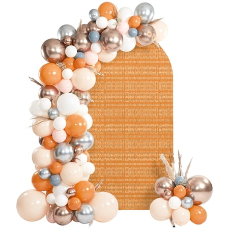 Abstract Orange Pixels Arch Backdrop Covers 6.6 FT Modern Minimalist Geometric Burnt Orange Stripe Plaid Stretchy Fitted Arched Stand Covers Party Arch Stand Cover Photo Booth for Wedding Birthday