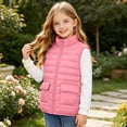 thumbnail image 6 of Spazoro Girls Lightweight Puffer Vest with Patch Pockets, Full Zip Sleeveless Solid Color Stand Collar Warm Quilted Outerwear Gilet Pink Size 4-5T, 6 of 9