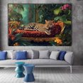 thumbnail image 2 of Mudket Framed Leopard on Red Velvet Chaise Canvas Wall Art, Jungle Leopard Print Living Room Decor, Trendy Animal Wall Art Ready to Hang - 12"L x 8"W, 2 of 10