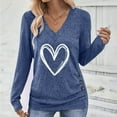 thumbnail image 2 of DDAPJ pyju Women's Heart Print Long Sleeve Shirts V Neck Tunic Tee Shirts Casual Fall Tops Blue L, 2 of 9