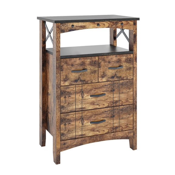 Living Room Storage Cabinet with 2 Shelves and 4 Drawers, Dark Brown