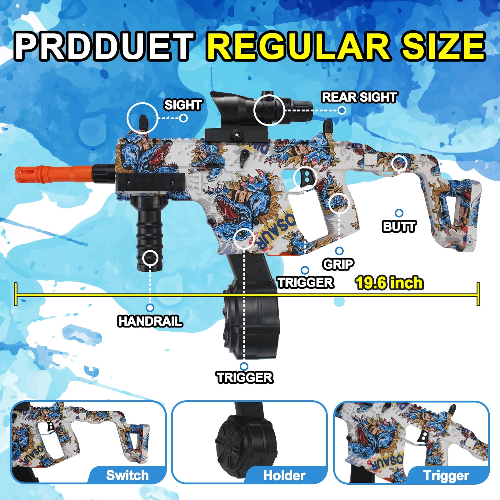Gel Ball Blaster – Semi & Full Auto Splatter Blaster with Sight, Goggles, 600 Rounds/Min, 100FT Range for 14+ Years Old