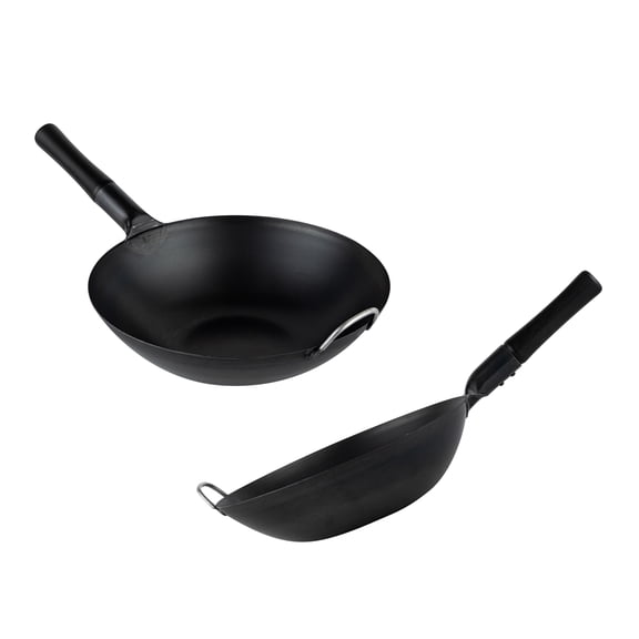 Restaurantware Carbon Steel Wok 1 Pack of 13.3 Inch Heavy-Duty Uniform Heat Distribution Pan Induction Compatible Flat Bottom Wok Welded Handle Black For Gas Stovetops And Grills