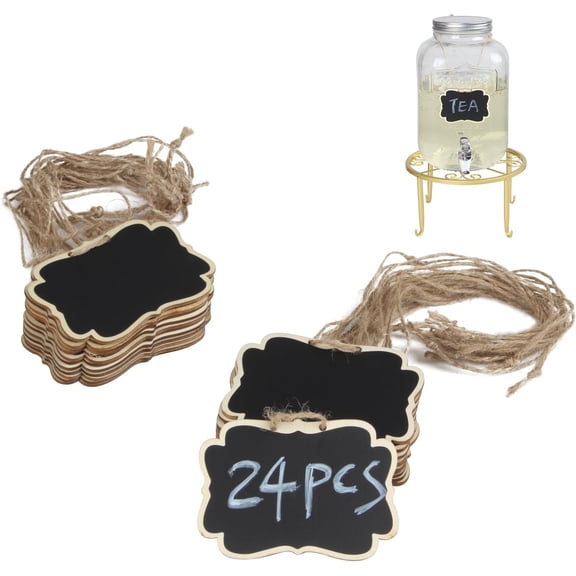 24 Pack Wooden Mini Hanging Chalkboard Signs for Beverage Dispenser | 3.5x2.5" Price Message Chalkboard Tag with String, Double-Sided Little Label for Party Event Decoration Weddings Table Plant
