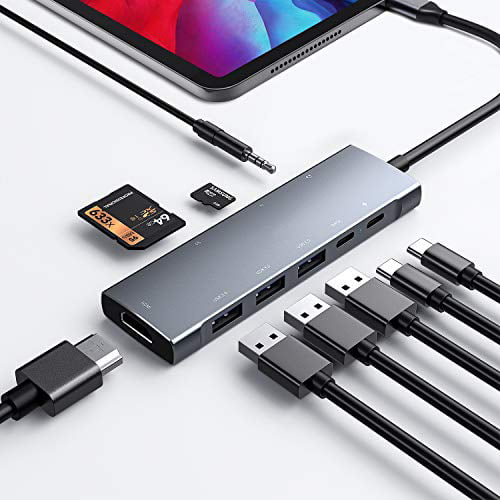Særlig arsenal forkæle USB C HUB for iPad Pro 9-in-1 Adapter iPad Pro 2021 2020 2018 12.9 11 inch  iPad Air 4 Docking Station with 4K HDMI USB-C PD Charging, SD/Micro Card  Reader, USB 3.0,