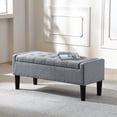 thumbnail image 3 of Pinmoco 42" Linen Storage Bench with Safety Hinge Upholstered Tufted Entryway Bench for Living Room or Bedroom, Gray, 3 of 7