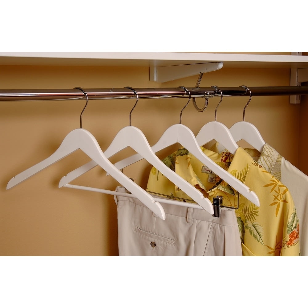 INTERNATIONAL HANGER White Wood Top Hanger with Non-Slip Shoulder Grips, 50 Pack