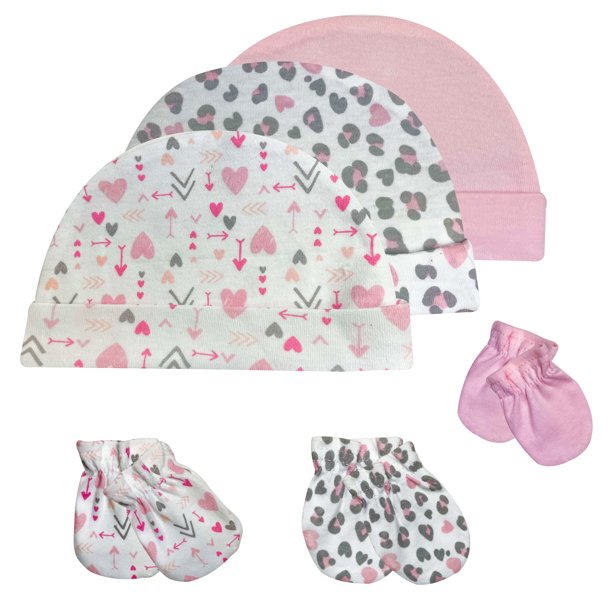 MODERN BABY 3Pk Cap & Scratch Mittens 03 Months Newborn Infants Beanie