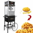 thumbnail image 2 of 63.39×30.51×20.27 Inch Antique Style Wheeled Popcorn Machine Cart, 3-Switch Control & Tempered Glass, Stainless Steel Popcorn Popper with Storage Cabinet for Home Theater Party Business Events Black, 2 of 5
