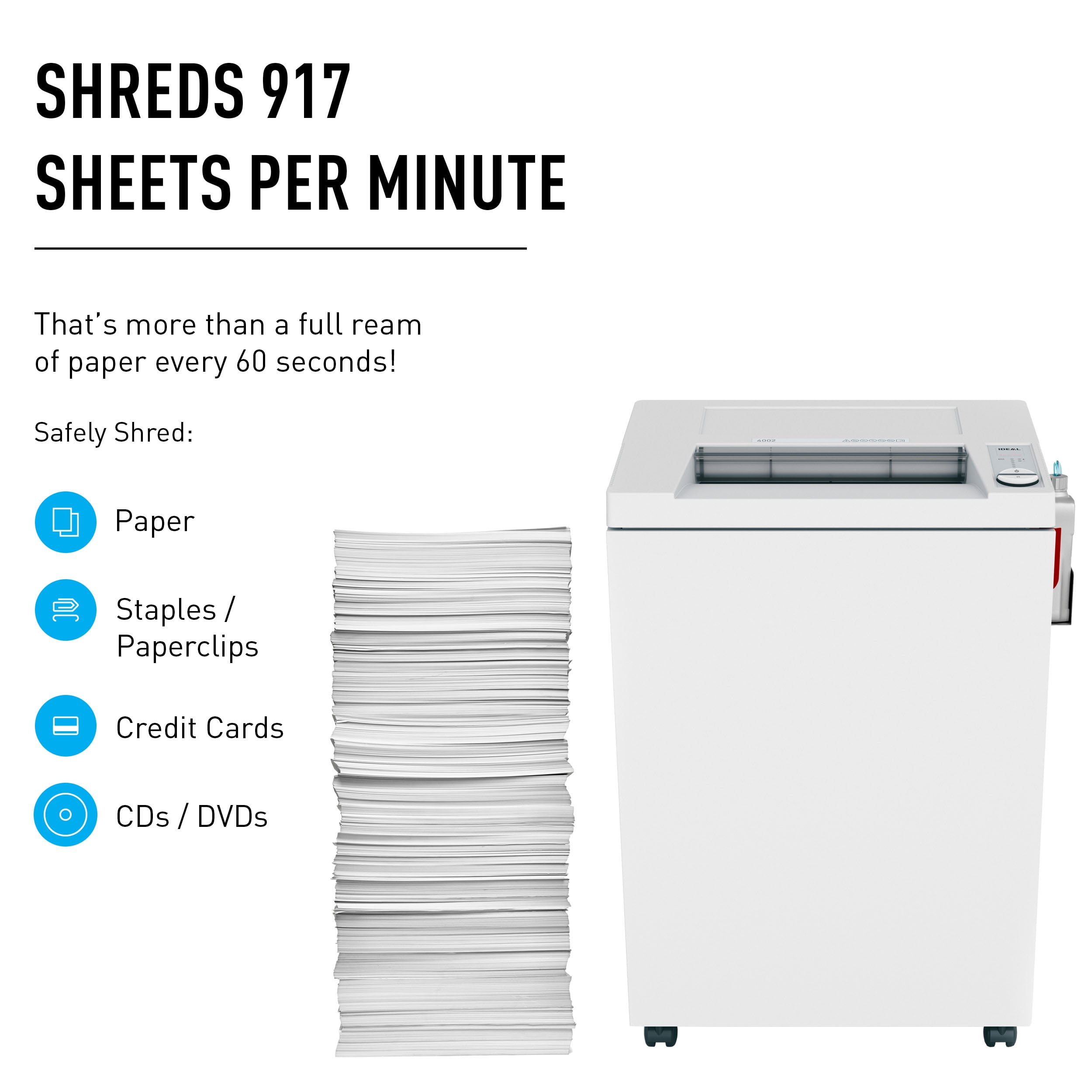 IDEAL 4002 Cross-Cut Commercial Office Paper Shredder- P4 Security Shredder