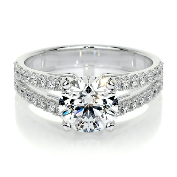 First Jewel Silver 14K White Gold Over Ring for Women's - Round Cut Brilliant 1.9 Ct Diamond Ring For Women's - Solitaire With Accent Diamond Ring for Her - Eternity Band Diamond Ring for Women's