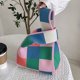 thumbnail image 1 of Bolsos Con Asa Superior Bolso de mano de color a cuadros con paneles de punto en la muñeca informal para vacaciones de fin de semana, 1 of 8