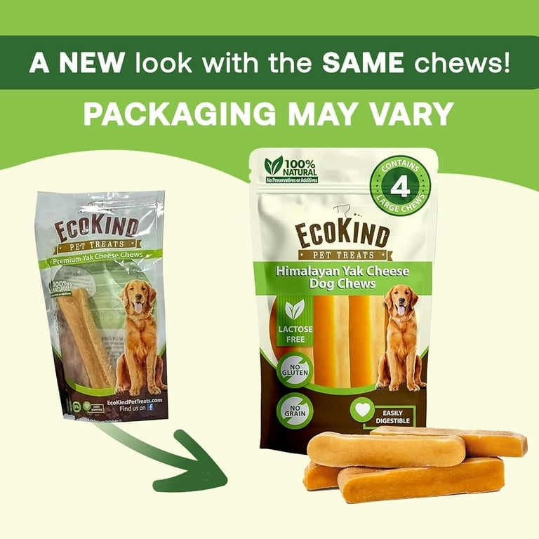 EcoKind Yak Milk Dog Chews, Himalayan Yak Cheese, Large 6-8 Inch
