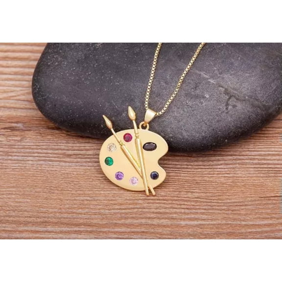 K-KED Fashion Delicate Jewelry Gold Cubic Zircon Painter Painting Palette Pendant Necklace