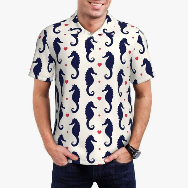 Balery Seahorses and Hearts Camisa Polo de Hombre con Estampado, de Manga Corta y Tejido Medio, Camisa Tipo Golf Polo-3X-Large