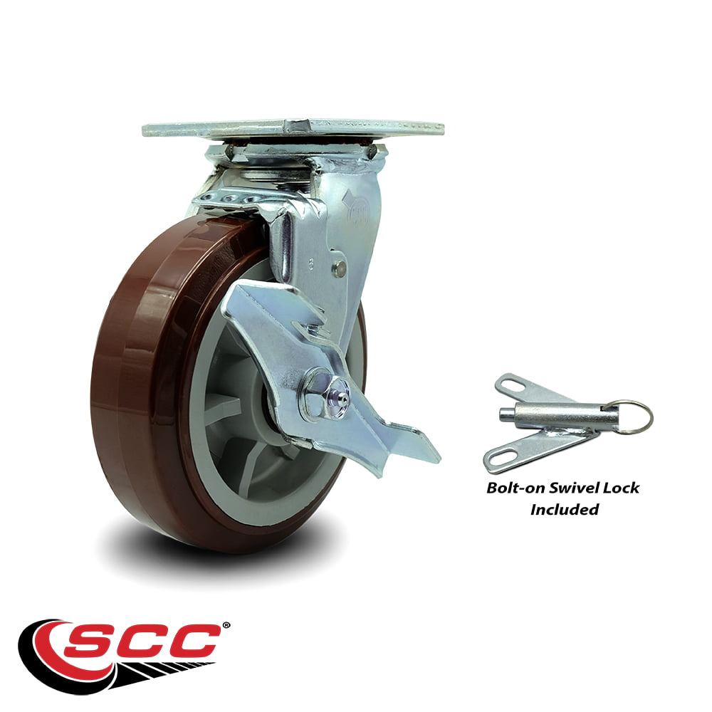 4" Poly on Polyolefin Wheel Swivel Caster w/Top Lock Brake Non Marking SCC 