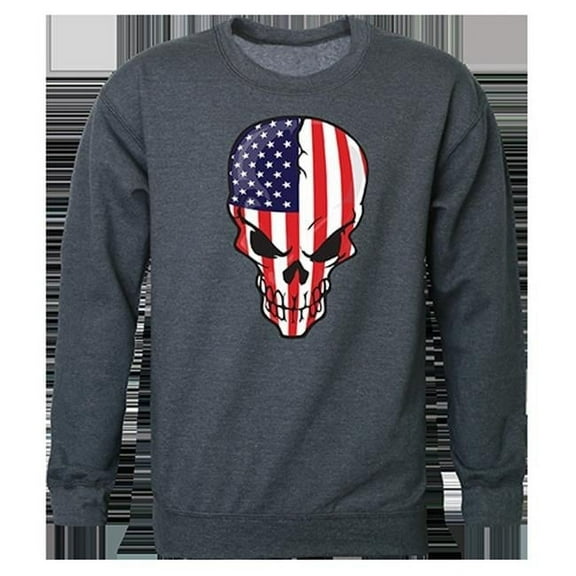Skull Flag Graphic Crewneck Sweatshirt, Heather Charcoal - Small