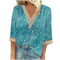 thumbnail image 2 of Sokhug Womens Summer Tops 2026 Dressy Casual Lace V Neck 3/4 Sleeve Shirts Trendy Printed Crochet Blouses Cute Boho Outfits, 2 of 5
