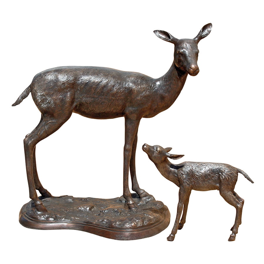 Design Toscano Standing Mother Doe and Baby Fawn Deer Cast Bronze