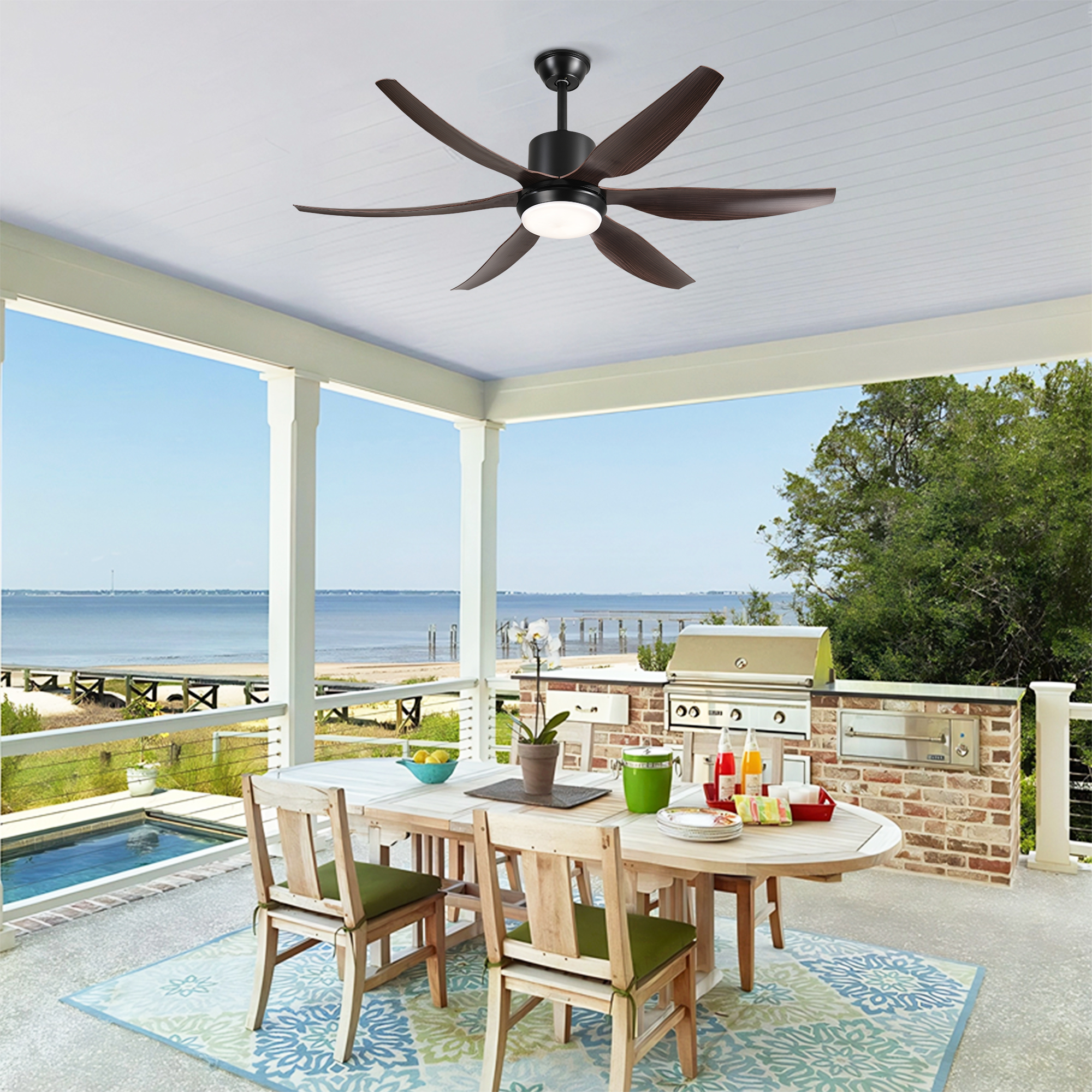 BOFANG Large Room Ceiling Fan 56 inch, 6 Blades for Patio Living Room Bedroom(Matte Black)