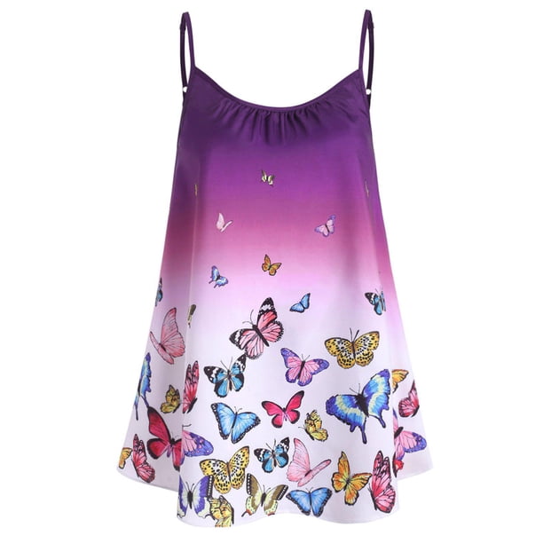 Además de la mariposa de tamaño de impresión en color sin mangas Ombre Rosegal Camisetas sin mangas de talla grande