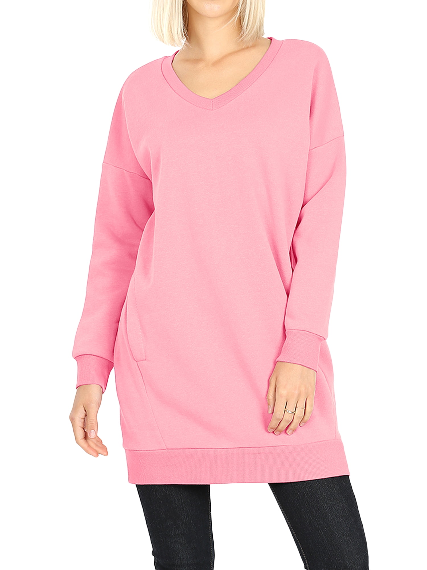 TheLovely Women Oversized Loose Fit V Neck Tunic Length Sweatshirts TheLovely Women Oversized Loose Fit V Neck Tunic Length Sweatshirts