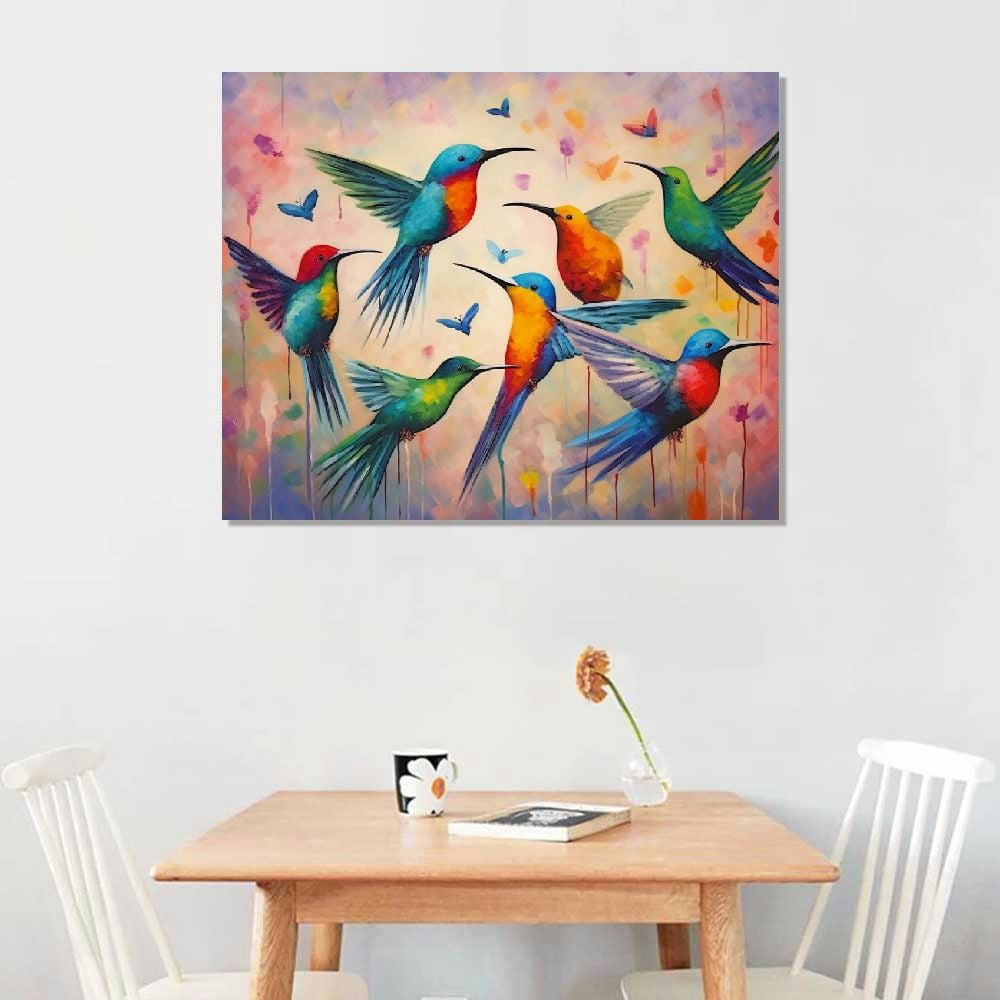 ARISTURING  Large Size Bird Canvas Wall Art Colorful Hummingbird Painting Picture Prints Modern Abstract Artwork for Living Room Kitchen Decorations Ready to Hang