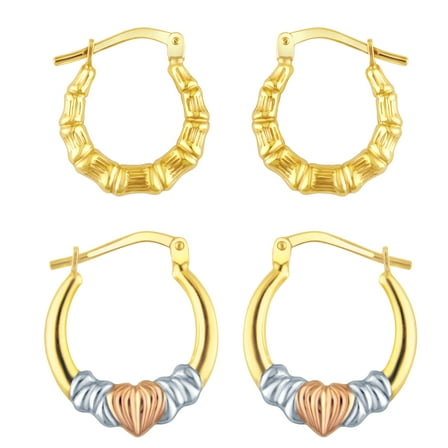 Brilliance Fine Jewelry Women's 14K Gold Plated Sterling Silver Bamboo & Heart Hoops Adults Earrings