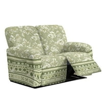 Xoenoiee Green Rose Flower Geometric Print Loveseat Recliner Covers 2 Seater Stretch Reclining Loveseat Cover, Washable Recliner Loveseat Covers Furniture Protector Double Recliner Cover for Dog Kid