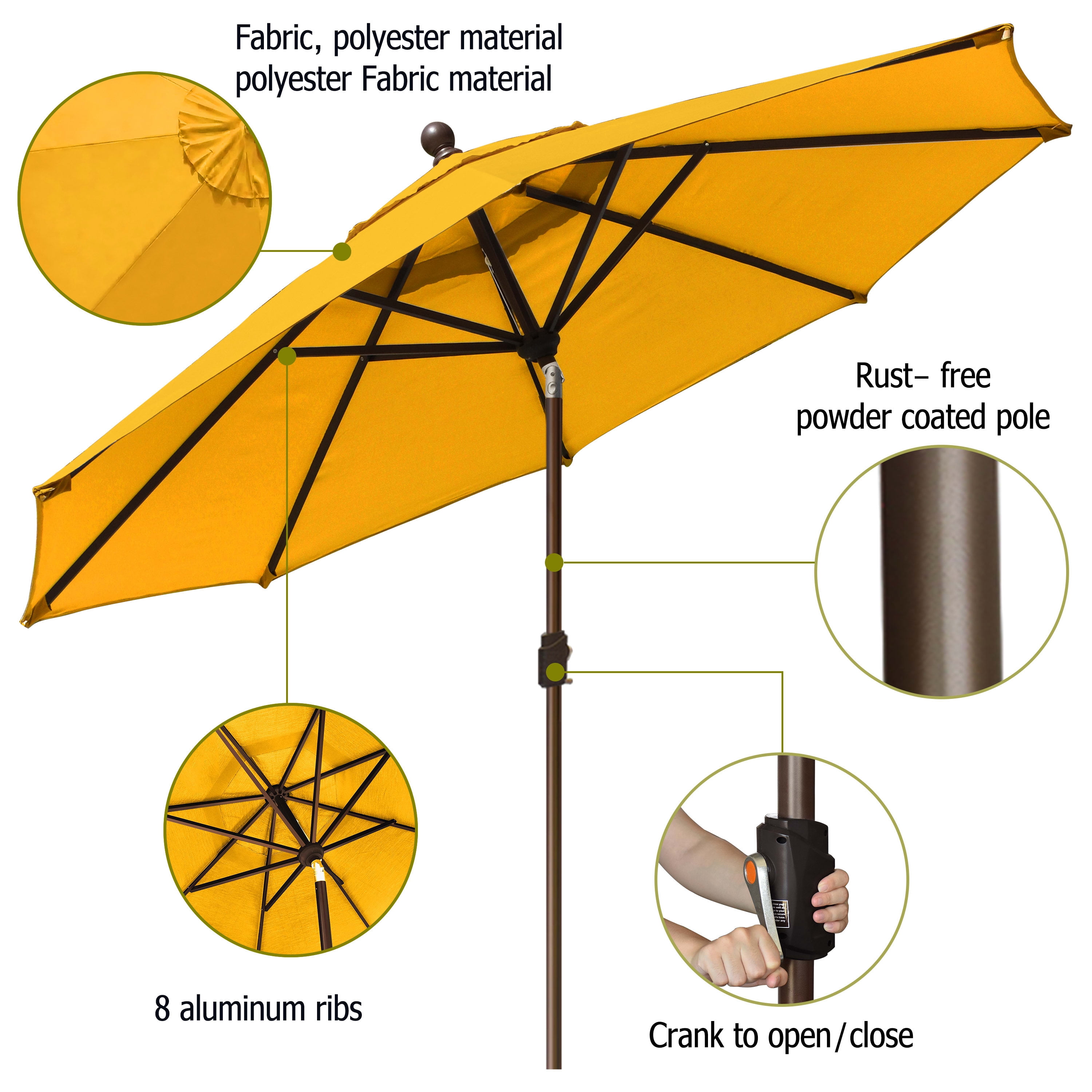 EliteShade 9Ft Market Umbrella Patio Outdoor Table Umbrella with Ventilation and 5 Years Non-Fading Guarantee，Sunflower