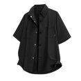 thumbnail image 4 of BinBiL Men's 2 Piece Vacation Outfits Short Sleeve Button Up Cuban Shirts and Drawstring Waist Beach Shorts Black XXXL(XXXL), 4 of 7
