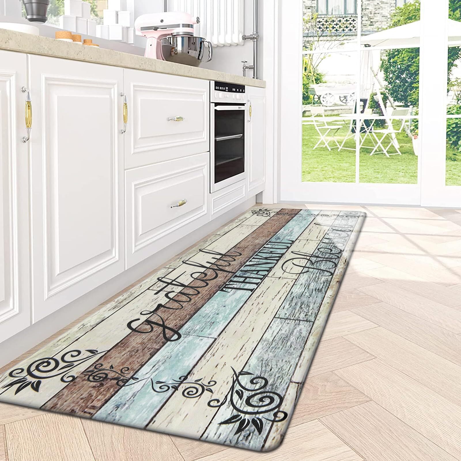 Findosom 2pcs Brown Kitchen Rug Set,18"x30"+18"x47" Non-slip Anti-Fatigue Kitchen Mats Farmhouse Waterproof Kitchen Runner,Ergonomic Comfort Cushioned Standing Mat for Floor,Home,Office,Sink,Laundry