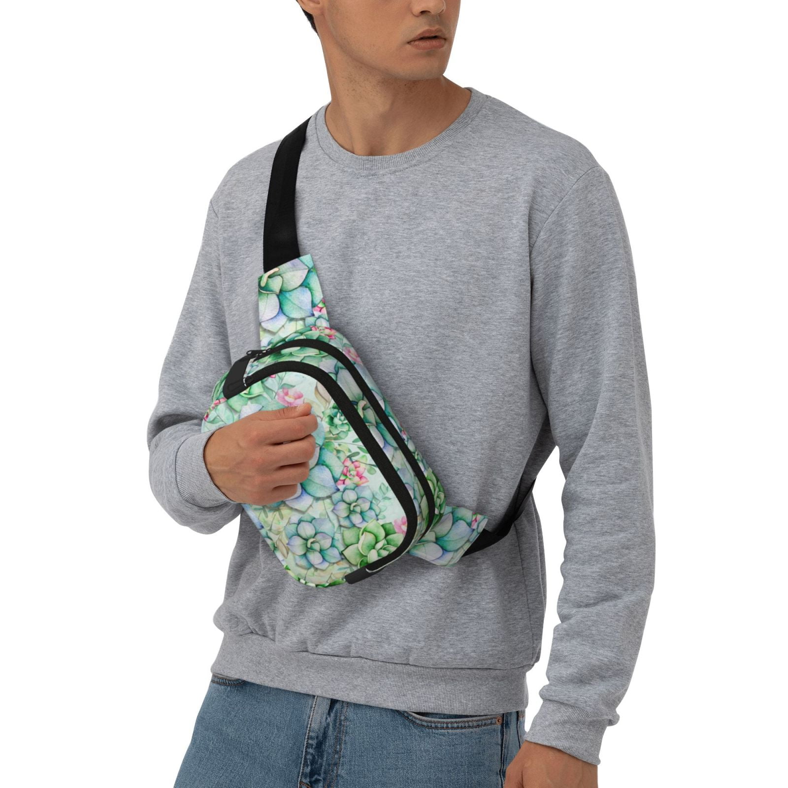 Picia Succulent Print Square Double-Layer Waist Bag Mini Adjustable Waist Belt Bag Exercise Running Travel Hiking