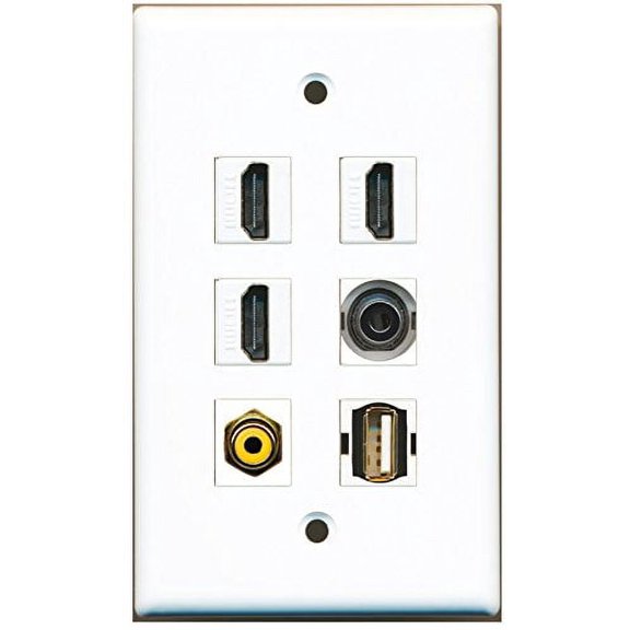 RiteAV - 3 HDMI 1 Port RCA Yellow 1 Port USB A-A 1 Port 3.5mm Wall Plate